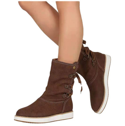 Women's Suede-Look Platform Lace-Up Chunky Chelsea Boots