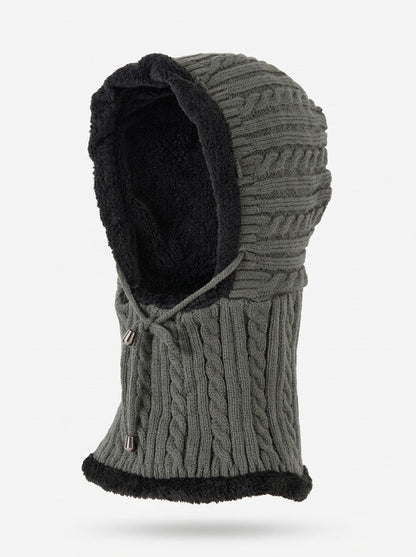 Women’s Knitted Balaclava Hood Scarf – Plush-Lined Cable-Knit Windproof Winter Neck Warmer with Adjustable Drawcord