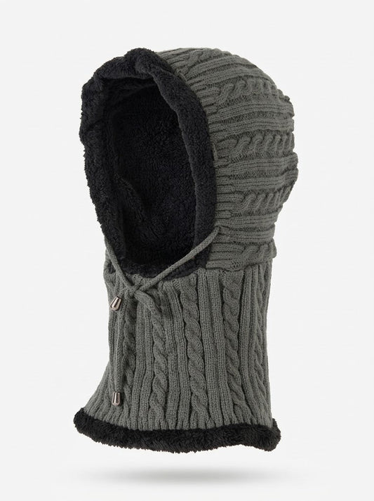 Women’s Knitted Balaclava Hood Scarf – Plush-Lined Cable-Knit Windproof Winter Neck Warmer with Adjustable Drawcord