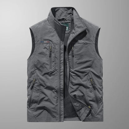 Men’s Cargo Gilet – Stand Collar with Six Zip Pockets and Mesh Back