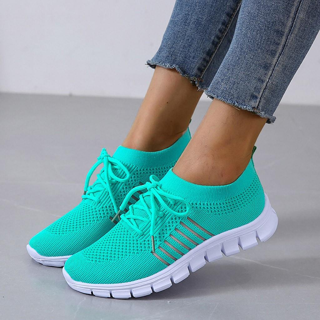 Women’s Lightweight Knit Sneakers – Breathable Lace-Up Trainers with Flexible Segmented Sole for Everyday Wear