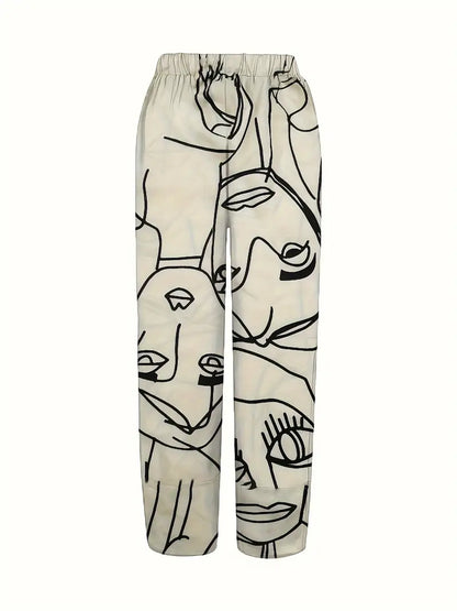 Women’s Printed Wide-Leg Trousers – Relaxed Drawstring Summer Trousers for Everyday Wear