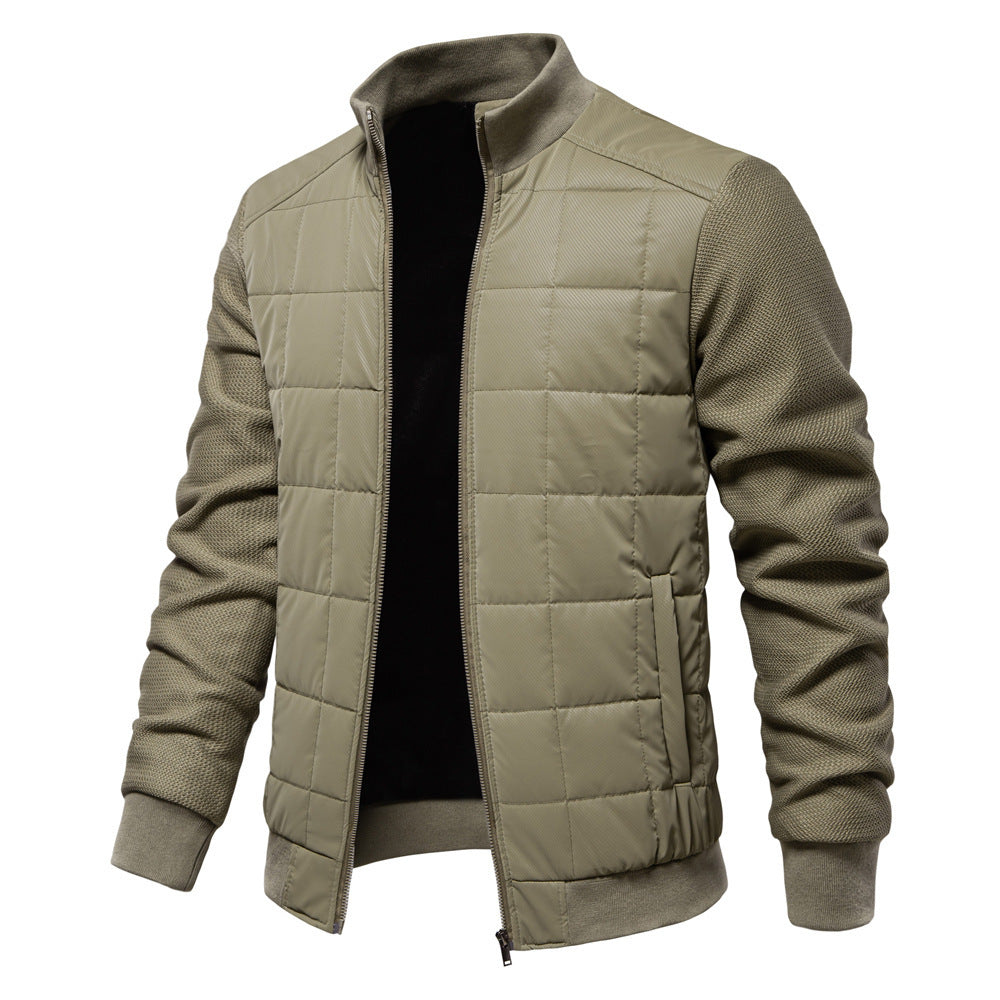 Men’s Quilted Hybrid Jacket – Knitted-Sleeve Zip-Up Layer with Stand Collar for Transitional Wear