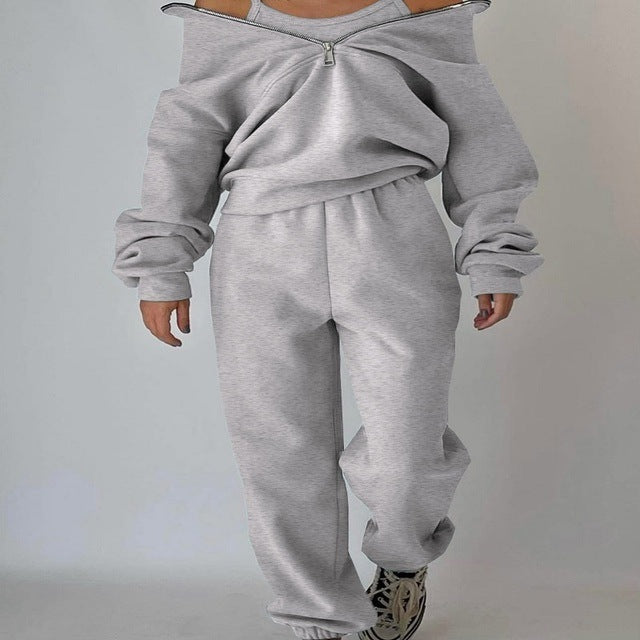 Women’s Half-Zip Sweatshirt and Jogger Set – Relaxed Two-Piece Sporty Style