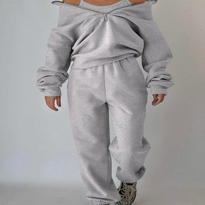 Women’s Half-Zip Sweatshirt and Jogger Set – Relaxed Two-Piece Sporty Style
