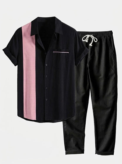 Men’s Cotton Shirt and Linen Blend Trousers Set – Lightweight Summer Casualwear