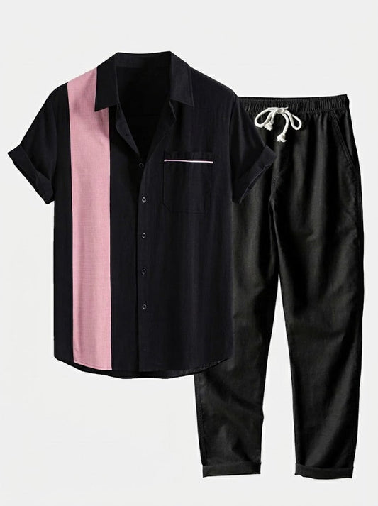 Men’s Cotton Shirt and Linen Blend Trousers Set – Lightweight Summer Casualwear