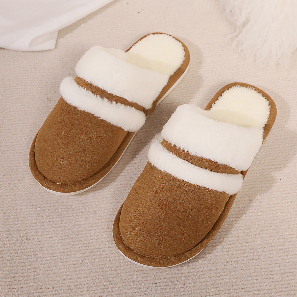 Women's Faux Fur Lined Thick-Sole Platform Clog Slippers - Beige