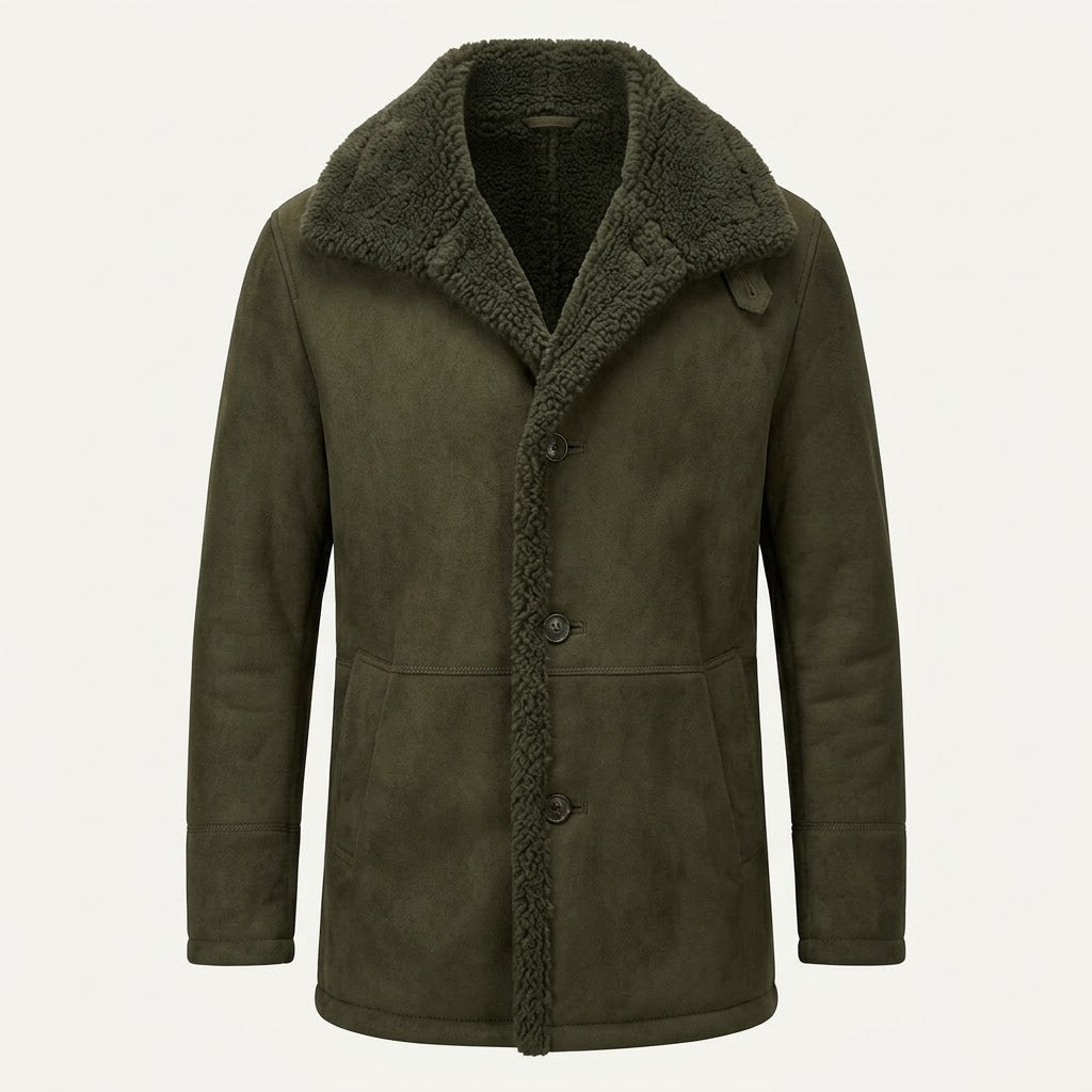 Men’s Plush-Lined Longline Winter Coat – Warm Button-Front Layer for Smart Casual Cold-Weather Wear