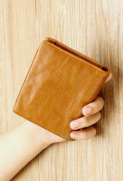 Men’s Genuine Leather RFID Trifold Wallet – Vintage Compact Wallet with Zip Coin Pocket and Card Storage