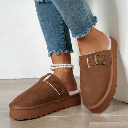 Women's Platform Clog Slippers - Suede-Look Fur-Lined Backless Mule - original product image 3