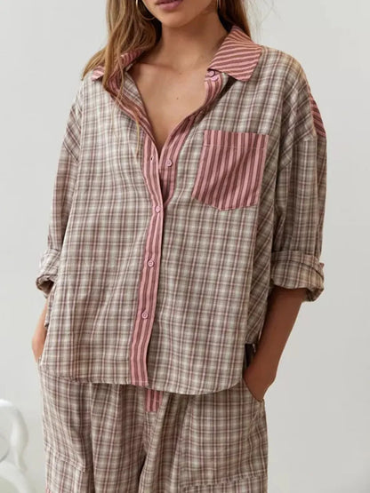 Women’s Striped Pajama Set – Relaxed Button-Up Sleepwear for Lounging and Rest