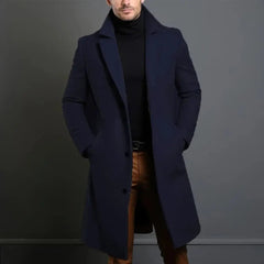 Men’s Longline Tailored Overcoat – Refined Single-Breasted Layer with Notched Lapels