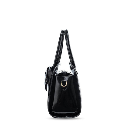 Women’s Bow Detail Handbag – Croc-Effect Structured Satchel with Detachable Shoulder Strap for Day and Evening Wear