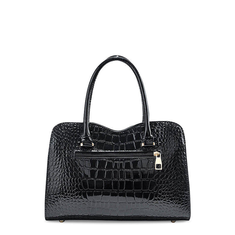 Women’s Bow Detail Handbag – Croc-Effect Structured Satchel with Detachable Shoulder Strap for Day and Evening Wear