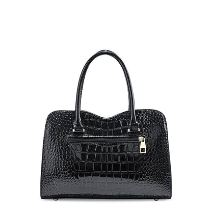 Women’s Bow Detail Handbag – Croc-Effect Structured Satchel with Detachable Shoulder Strap for Day and Evening Wear