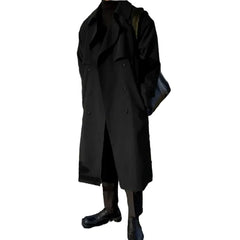 Men’s Longline Double-Breasted Trench Coat – Relaxed Tailored Layer with Wide Lapels and Storm Flap