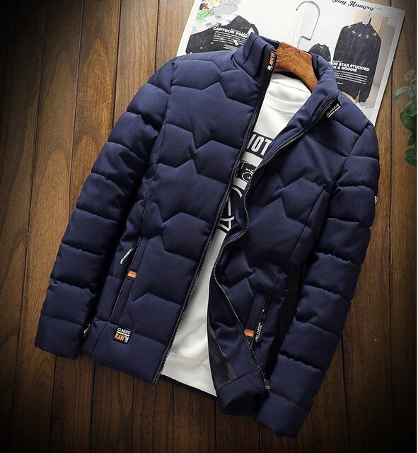 Men’s Geometric Quilted Winter Jacket – Insulated Stand-Collar Outerwear for Cold Days