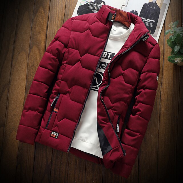 Men’s Geometric Quilted Winter Jacket – Insulated Stand-Collar Outerwear for Cold Days