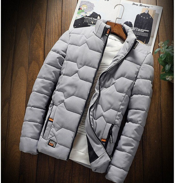 Men’s Geometric Quilted Winter Jacket – Insulated Stand-Collar Outerwear for Cold Days