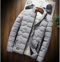 Men’s Geometric Quilted Winter Jacket – Insulated Stand-Collar Outerwear for Cold Days