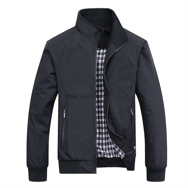 Men’s Stain-Resistant Stand-Collar Jacket – Lightweight Zip Layer for Transitional Wear