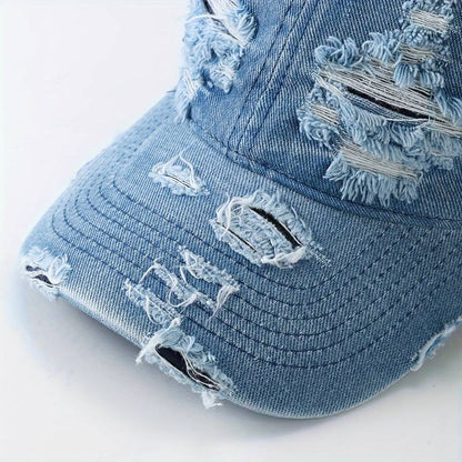 Men’s Distressed Denim Baseball Cap – Casual Adjustable Hat for Everyday Wear