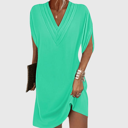 Women’s Relaxed V-Neck Mini Dress – Airy Summer Shift for Holidays and Everyday Wear