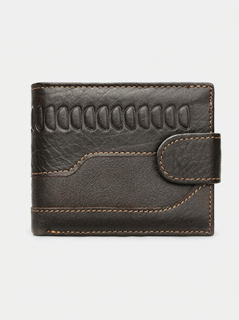 Men’s Leather Bifold Wallet – Retro Snap-Closure Card Holder with Multiple Compartments for Everyday Carry