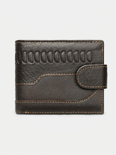 Men’s Leather Bifold Wallet – Retro Snap-Closure Card Holder with Multiple Compartments for Everyday Carry