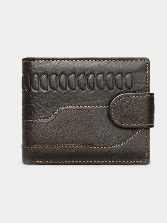 Men’s Leather Bifold Wallet – Retro Snap-Closure Card Holder with Multiple Compartments for Everyday Carry