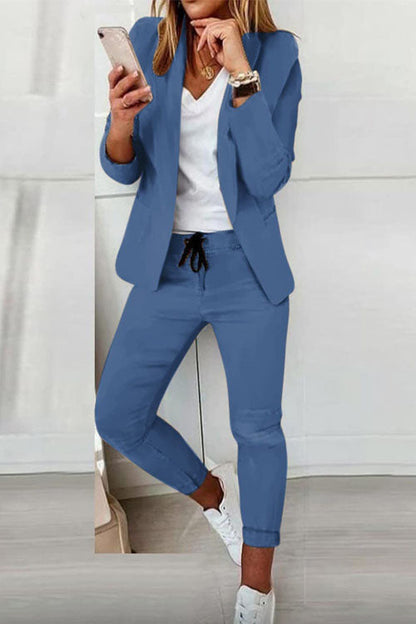 Women’s Two-Piece Set – Blazer with Drawstring Trousers