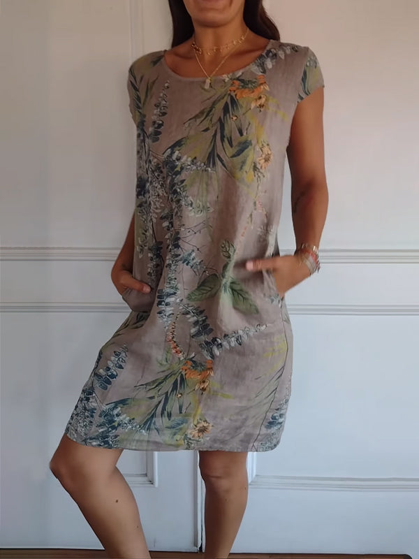 Women’s Printed Relaxed Summer Dress – Short Sleeve Casual Style for Holidays and Everyday Wear