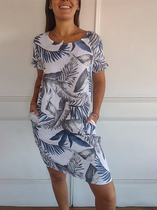 Women’s Printed Relaxed Summer Dress – Short Sleeve Casual Style for Holidays and Everyday Wear