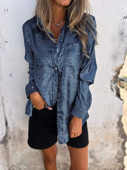 Women’s Metallic Button-Up Shirt – Relaxed Statement Layer for Day-to-Night Wear