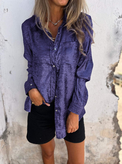 Women’s Metallic Button-Up Shirt – Relaxed Statement Layer for Day-to-Night Wear