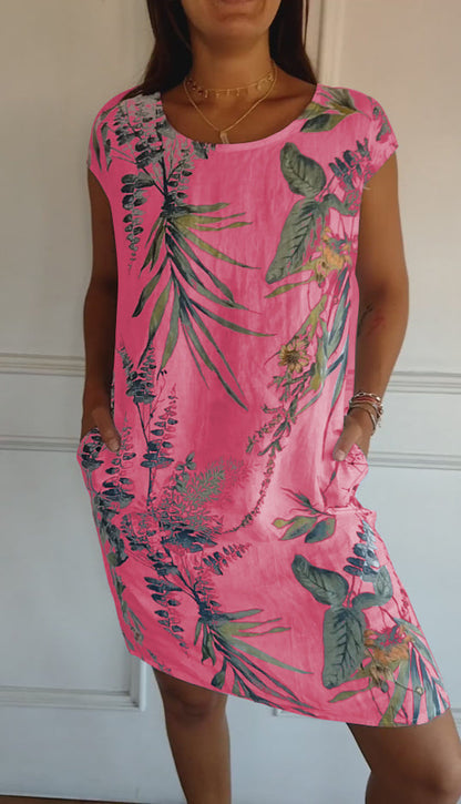 Women’s Printed Relaxed Summer Dress – Short Sleeve Casual Style for Holidays and Everyday Wear