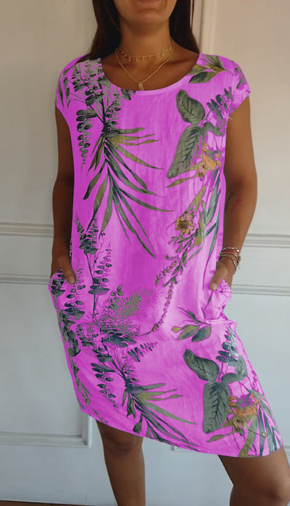 Women’s Printed Relaxed Summer Dress – Short Sleeve Casual Style for Holidays and Everyday Wear