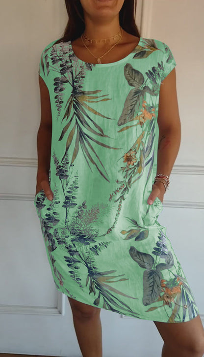 Women’s Printed Relaxed Summer Dress – Short Sleeve Casual Style for Holidays and Everyday Wear