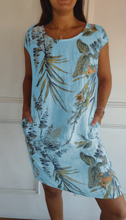 Women’s Printed Relaxed Summer Dress – Short Sleeve Casual Style for Holidays and Everyday Wear