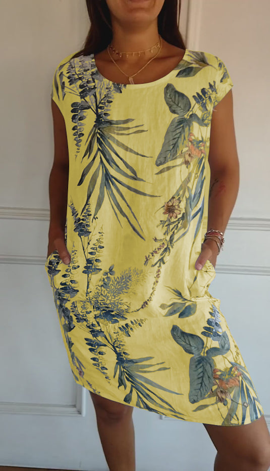 Women’s Printed Relaxed Summer Dress – Short Sleeve Casual Style for Holidays and Everyday Wear