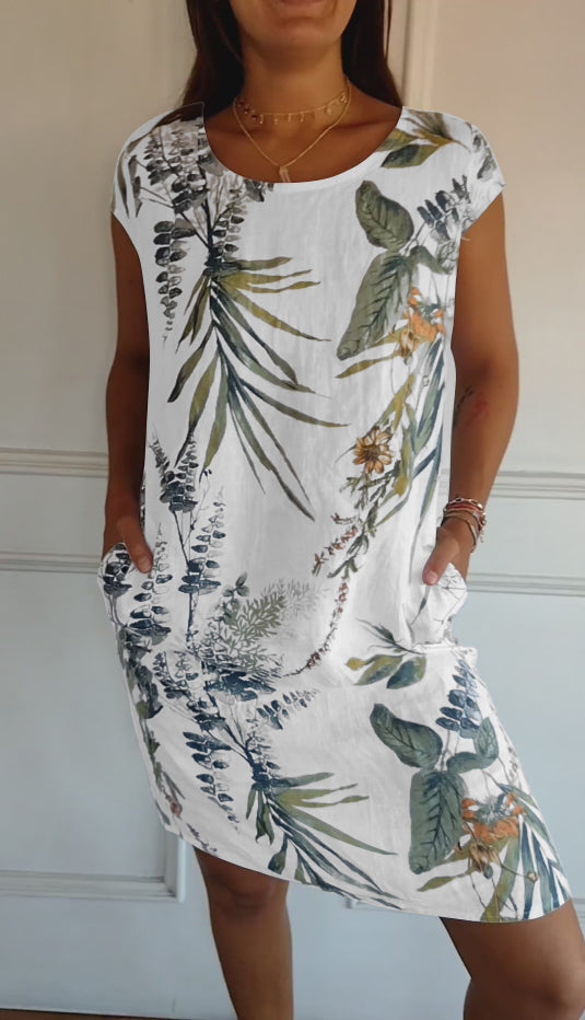 Women’s Printed Relaxed Summer Dress – Short Sleeve Casual Style for Holidays and Everyday Wear