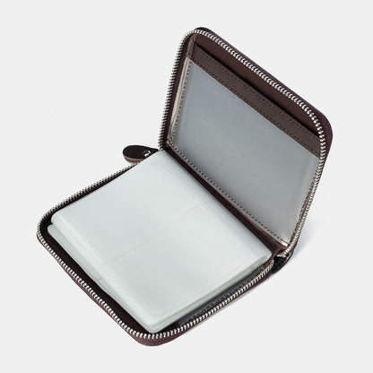 Men’s Genuine Leather RFID Wallet – Large-Capacity Zip-Around Card Organiser with Photo Pockets