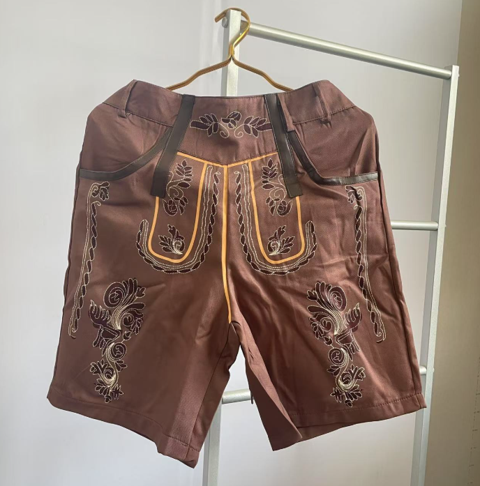 Men’s Traditional Embroidered Lederhosen – Bavarian Festival Shorts with Belt