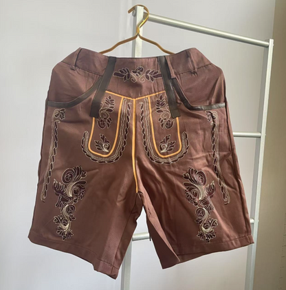 Men’s Traditional Embroidered Lederhosen – Bavarian Festival Shorts with Belt