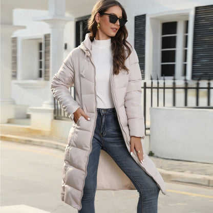 Women’s Quilted Hooded Puffer Coat – Extended Winter Jacket with Full-Zip Front for Warm Everyday Layering