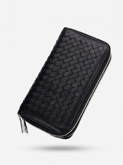 Men’s Genuine Leather RFID Wallet – Large-Capacity Double-Zip Organiser with Card Slots and Phone Pocket