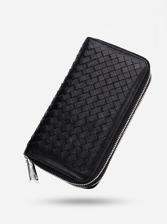 Men’s Genuine Leather RFID Wallet – Large-Capacity Double-Zip Organiser with Card Slots and Phone Pocket