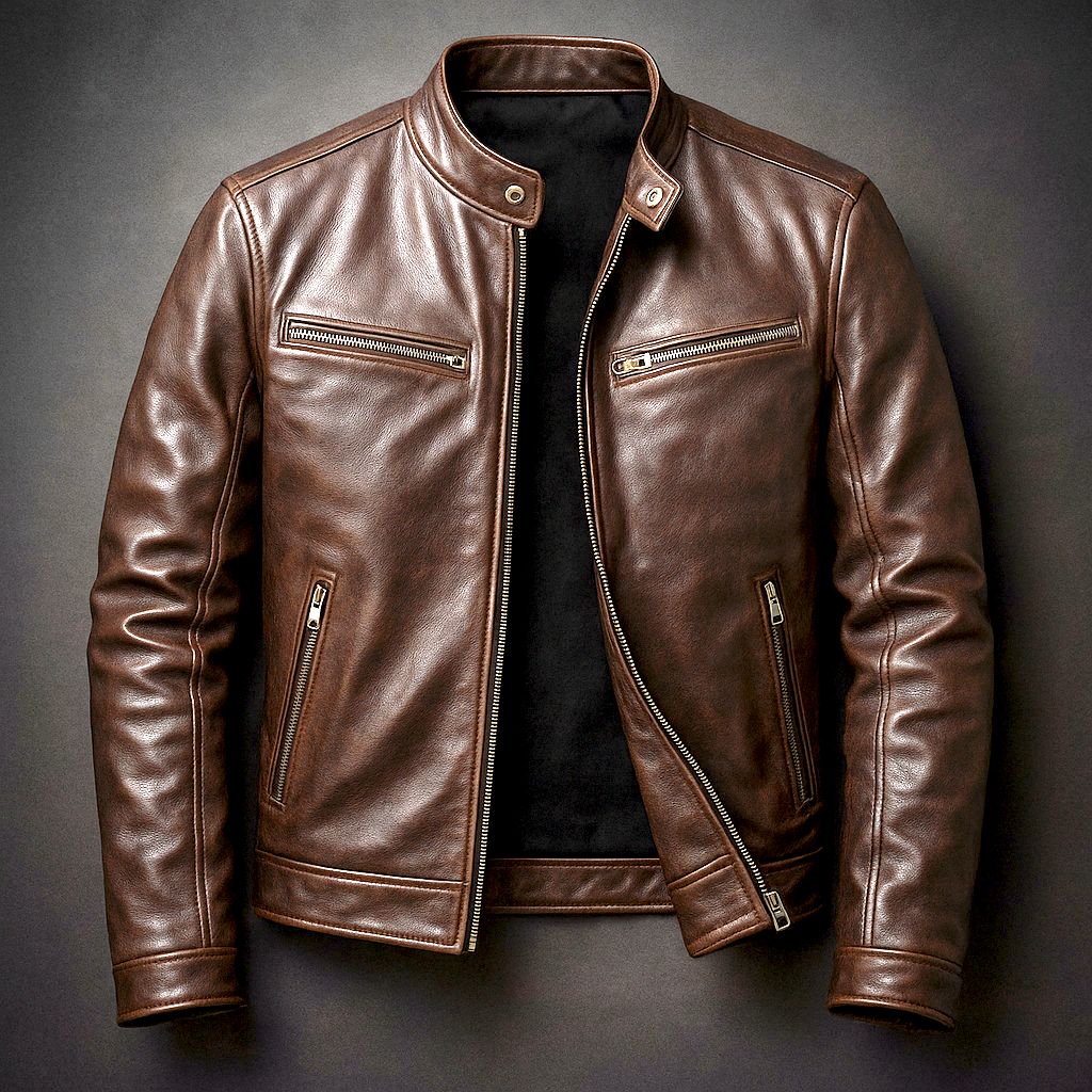 Men’s Vintage Racing Jacket – Stand Collar with Four Zip Pockets