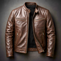 Men’s Vintage Racing Jacket – Stand Collar with Four Zip Pockets
